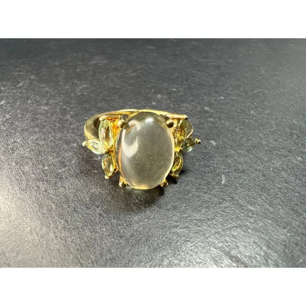Champagne Quartz & Apatite Vermeil Ring Size 9